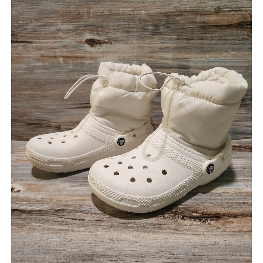 Crocs‎ Classic Lined Neo Puff Boot White Faux Fur Winter Boots 206630 Men 5 Wm 7